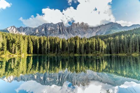 Lake Carezza, Lago di Carezza or Karersee in South Tyrol, Italyの素材 [FY310130088561]