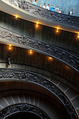 Vatican Museum, Vatican City, Italy - July 3, 2015: Vertical perspective of Bramante spiral staircase, a double helix staircase designed by Giuseppe Momo in 1932, a modern take on the original staircase by Donato Bramanteのeditorial素材