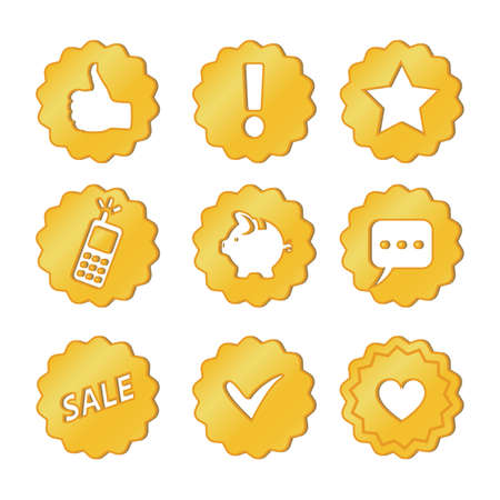 Vector design elements icons, stamps, gold plaques of the quality of attracting attention, a set of 9 icons.のイラスト素材