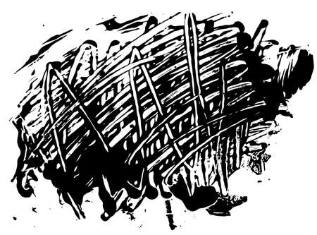 Background blot. Spot of black paint smeared hands across the smooth surface. Vector image on a transparent background.のイラスト素材