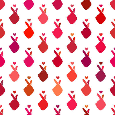 Vector seamless pattern a message of love hand gesture. Sign icon stylized for the web and print. The hand folded into a heart symbol.のイラスト素材