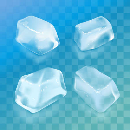 Realistic ice cube set. vector illustration on transparent background.のイラスト素材