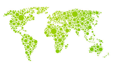 Dots style world map. Abstract world map of green round dots.のイラスト素材