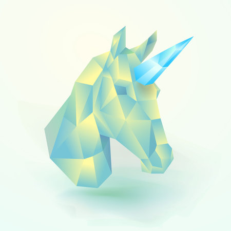 Polygonal unicorn head illustration. Unicorn head low poly vector design. Vector illustrationのイラスト素材