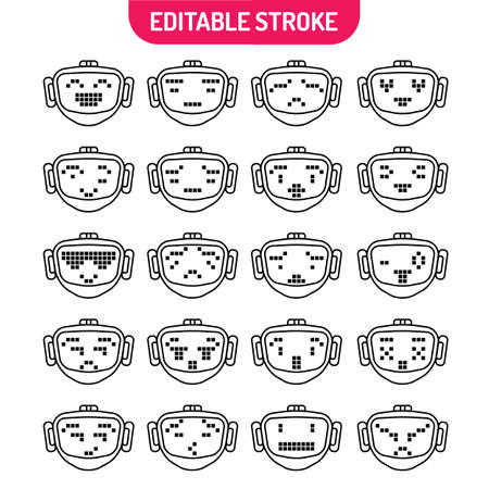Icons set of robotic faces with various emotion. Collection of robot faces with different expressions. Future technology concept. Vector illustrationのイラスト素材