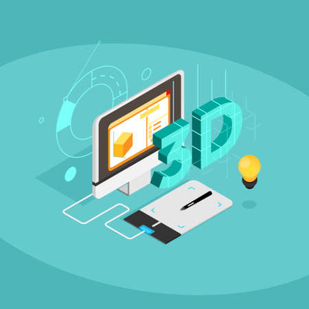 Isometric designer workplace. 3d design workplace. Vector illustrationのイラスト素材