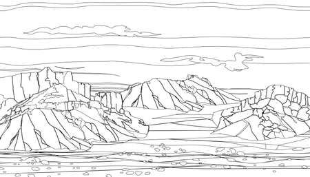 Large mountain ranges, desert terrain, rocks, wildlife background Vector illustrationのイラスト素材