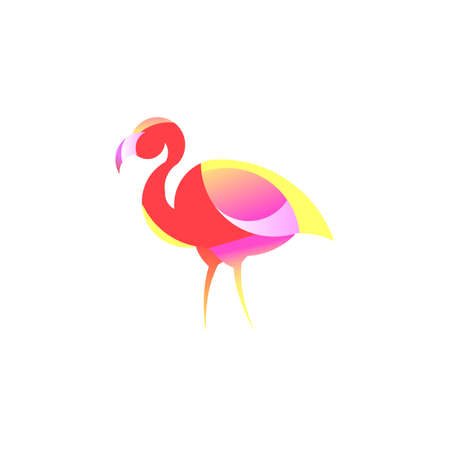 Colorful Logo Template pink Flamingos. The simple bird icon. Can use as a nightclub designation or the emblem of the exotic. The geometric design is minimalists icon. Vector illustration.のイラスト素材