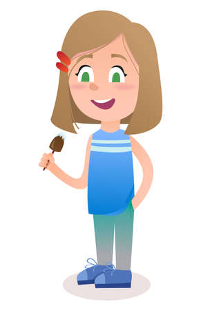 Little cute vector cartoon girl with candy.のイラスト素材