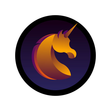 Unicorn logo template. Horse with horn graphic sign. Mascot design element template. Creativity concept symbol. Vector illustration. Geometric animal icon design. Minimalistic pictogramのイラスト素材