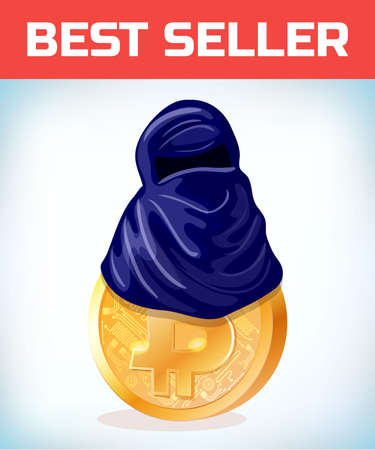Bitcoin in Muslim hijab. Bitcoin. Digital currency. Crypto currency. Money and finance symbol. Miner bit coin criptocurrency. Virtual money concept. Cartoon Vector illustration.のイラスト素材