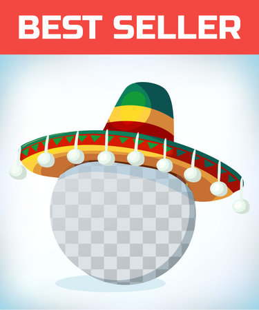 Sombrero Mexican hat masquerade costume headdress. Carnival or Halloween mask cartoon vector illustration.のイラスト素材