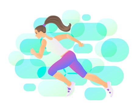 Running woman athlete in space, fantasy vector art. Strength, health, call to action and activityのイラスト素材