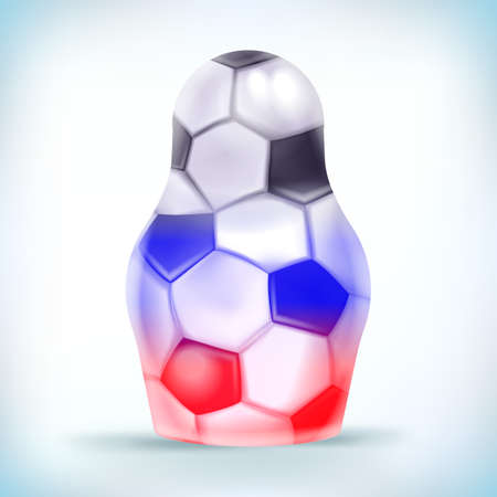 Soccer cup 2018 Russia. Nesting doll in ball texture realistic isolated vector illustration. World championship football cup on white. Element for design cards, invitations, gift cards, flyers, brochuresのイラスト素材