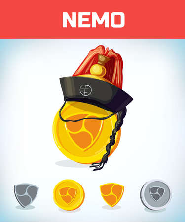 nemo in orean hat. nemo. Digital currency. Crypto currency. Money and finance symbol. Miner bit coin criptocurrency. Virtual money concept. Cartoon Vector illustration.のイラスト素材