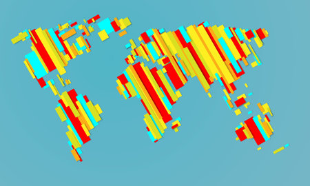 Template paper stripes world map. Concept world map. Colorful vector illustration of world map