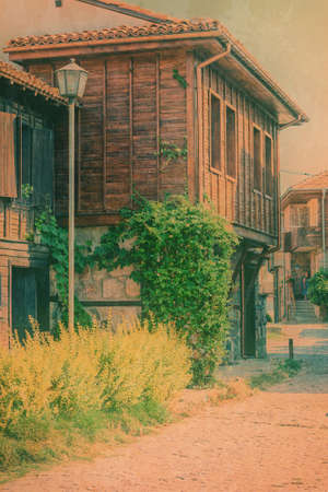 Vintage houses in old town Sozopol, Bulgariaの写真素材