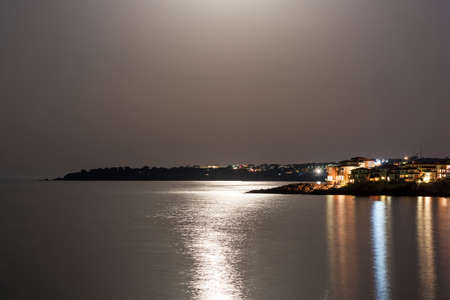 Night view at Black sea in Sozopol, Bulgariaの写真素材