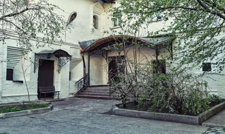 Quiet inner courtyard of the Novospassky monastery in Moscow Russia. Vintage retro style.の写真素材