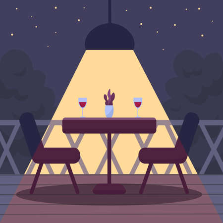 Table for two under a lampshade on an open veranda on a summer night. date outdoors.のイラスト素材