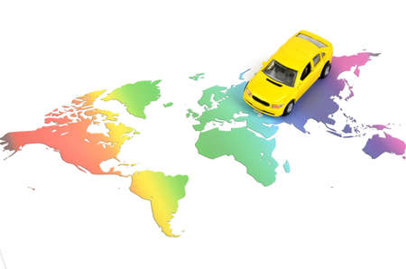 Toy car and world mapの写真素材