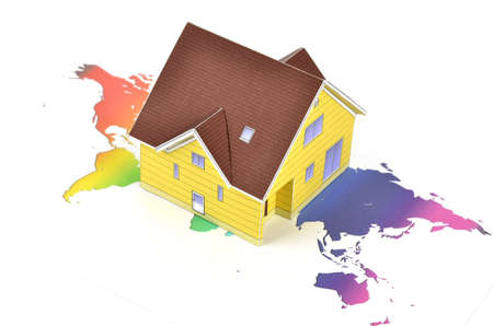 Model house and world mapの写真素材