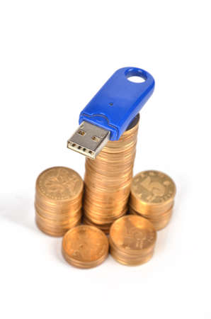 Coins and USB diskの写真素材