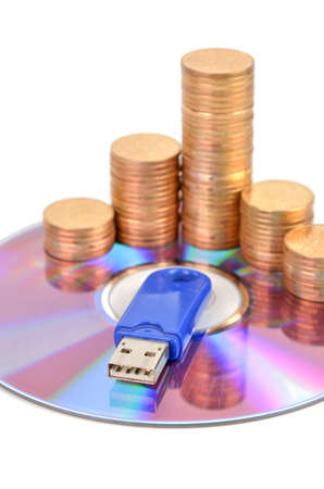 DVD and USB disk with coinsの写真素材