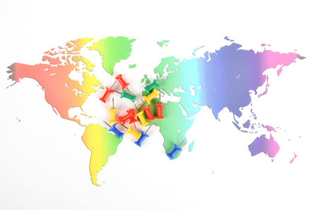 World map and push pin