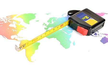 World map and steel tape