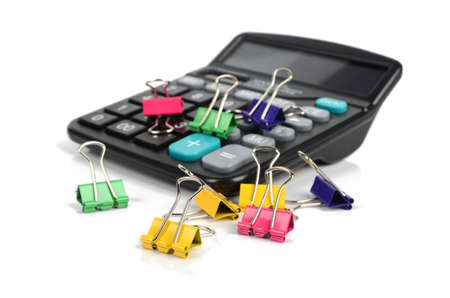 Calculator and paper clipsの写真素材