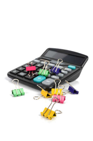 Calculator and paper clipsの写真素材