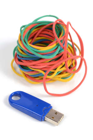 USB disk and rubber bandsの写真素材