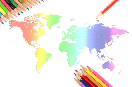 World map and color pencils