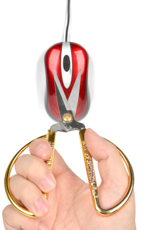 Scissors and computer mouseの写真素材