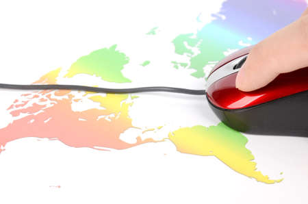 Computer mouse and world mapの写真素材