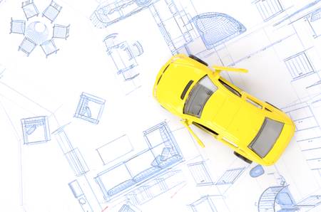 Toy car and blueprintの写真素材