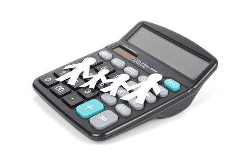 Paper man and calculatorの写真素材