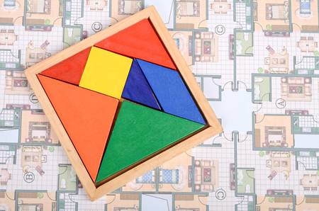 Blueprint and chinese tangramの写真素材