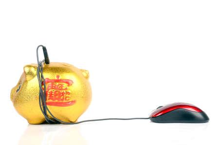 Piggy bank and mouseの写真素材