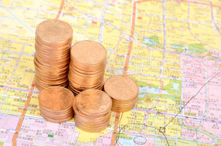 Coins and mapのeditorial素材