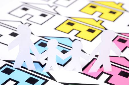 Paper man and house signの写真素材