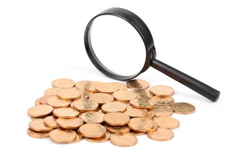 Magnifier and coinsの写真素材