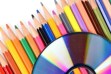 Color pencil and DVDの写真素材