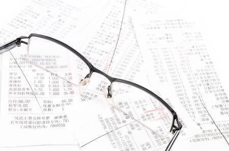 Glasses and receiptのeditorial素材