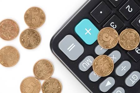 Calculator and coinsの写真素材