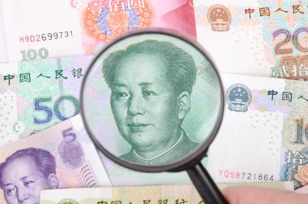 Magnifier and chinese currencyの写真素材