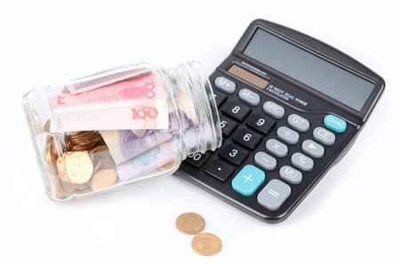 Chinese currency and calculatorの写真素材
