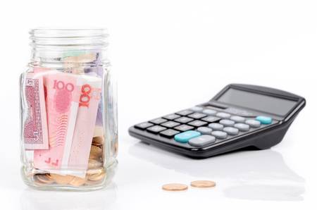 Chinese currency and calculatorの写真素材