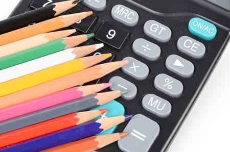 Calculator and color pencilsの写真素材
